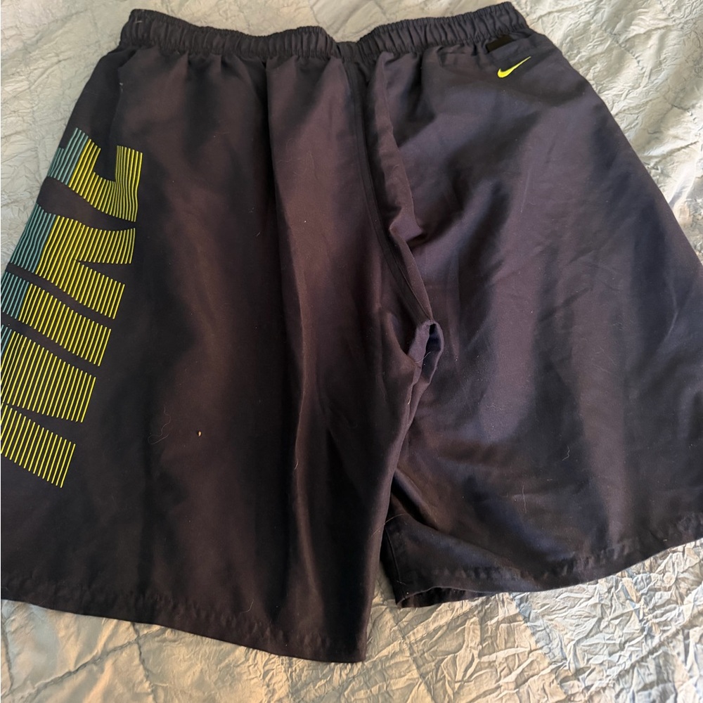 Nike Navy Swim Trunks with Lime Logo Mens XL